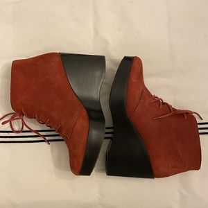 Jeffrey Campbell Red Wedge Lace Up Ankle Boots